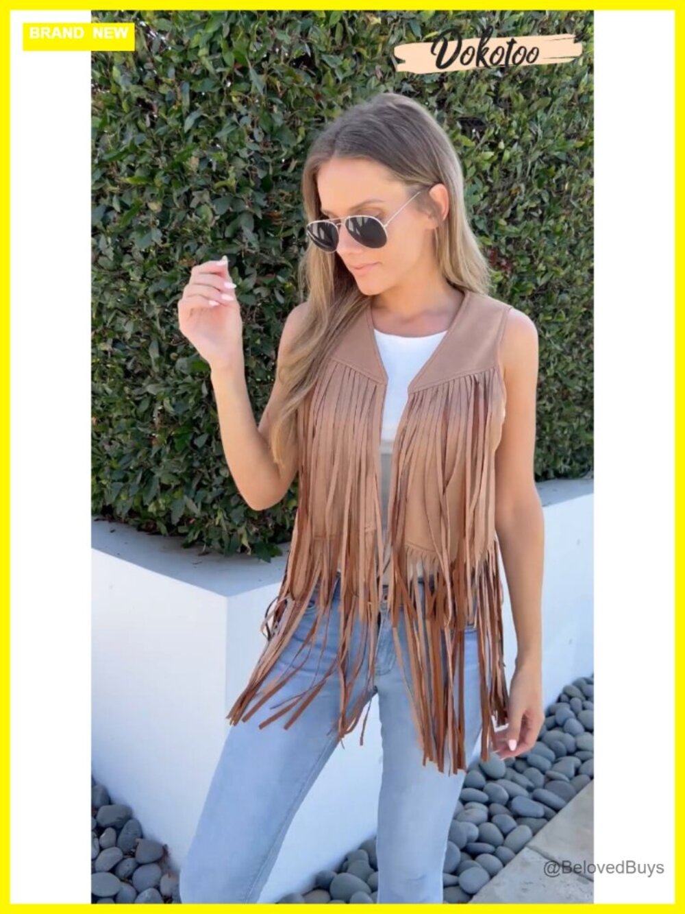 Faux Suede Fringe Vest Sleeveless Tassel Western Cowgirl Outerwear - Picture 7 of 7